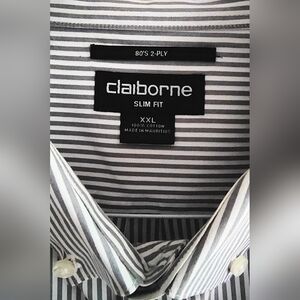 $DROP-Men's Gray/White XXL Slim Fit Buttondown 100% Cotton Shirt.